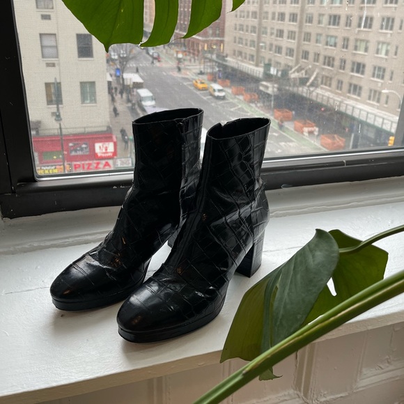 & Other Stories Croc Leather Platform Boots - Picture 5 of 12